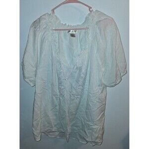 Susan Bristol Embroidered White Short Sleeve V-neck Blouse Sz 2X